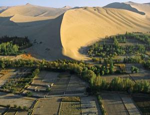 As deserts encroach on fertile land, as it has near Dunhuang, China, people will be forced to move towards the poles  (Image: George Steinmetz/Corbis)
